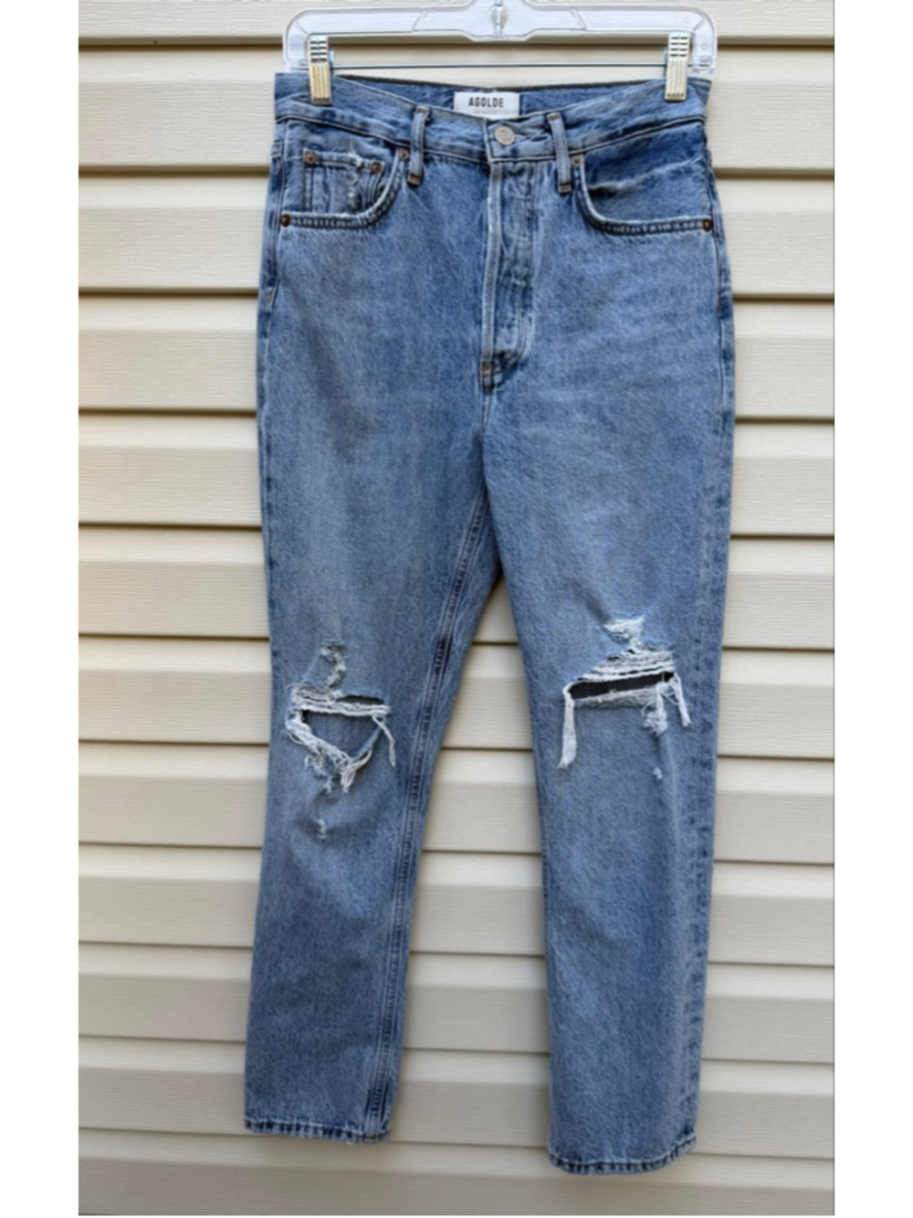 AGOLDE Riley High Rise Straight Crop Jeans 26 Distressed Light Wash - Picture 2 of 8